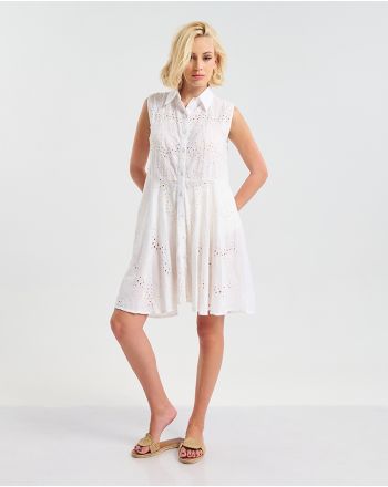 ΛΕΥΚΟ ΚΟΝΤΟ ΦΟΡΕΜΑ ΑΜΑΝΙΚΟ ΔΙΑΤΡΗΤΟ  S/M ( 100% COTTON)