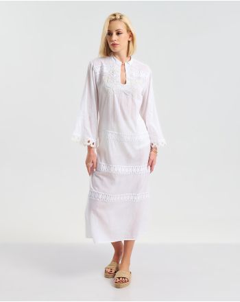 ΜΑΚΡΥ ΦΟΡΕΜΑ/ΚΑΦΤΑΝΙ ΛΕΥΚΟ ME ΛΕΠΤΟΜΕΡΕΙΕΣ ΣΤΑ ΜΑΝΙΚΙΑ S/M ( 100% COTTON)