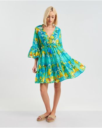 ΚΟΝΤΟ ΦΟΡΕΜΑ/ΚΑΦΤΑΝΙ ''LEMONS'' ΣΕ ΤΙΡΚΟΥΑΖ ΧΡΩΜΑ ONE SIZE ( 100% COTTON)