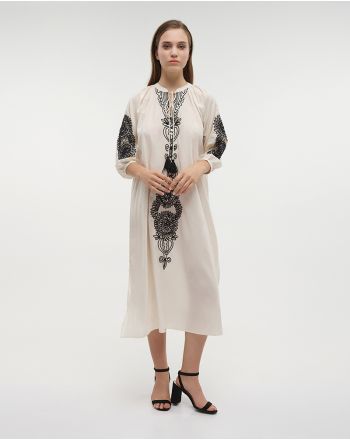 ΦΟΡΕΜΑ/ΚΑΦΤΑΝΙ ΜΑΚΡΥ ΕΚΡΟΥ ΜΕ ΜΑΥΡΕΣ ΚΕΝΤΗΤΕΣ ΛΕΠΤΟΜΕΡΕΙΕΣ M/L (100% COTTON)