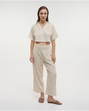 ΠΟΥΚΑΜΙΣΟ ΚΟΝΤΟ ΣΕ ΜΠΕΖ ΧΡΩΜΑ ΜΕ ΡΙΓΕΣ M/L (100% COTTON)