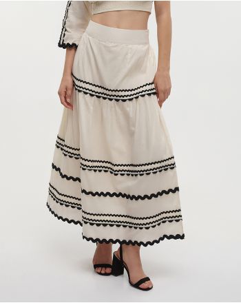 SKIRT IN ECRU COLOR WITH BLACK EMBROIDERY DETAILS S/M (100% COTTON)