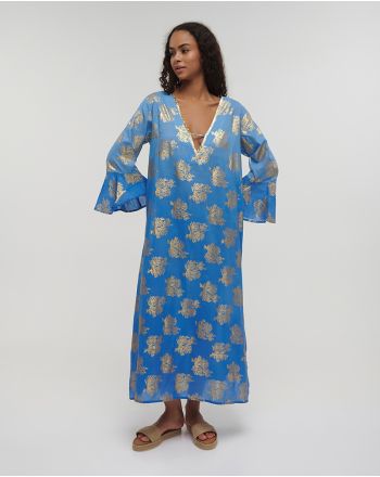 ΚΑΦΤΑΝΙ ΜΑΚΡΥ ΜΠΛΕ ΜΕ ΧΡΥΣΑ ΚΟΡΑΛΙΑ ONE SIZE (100% COTTON)