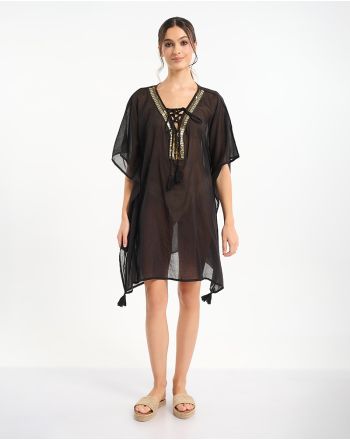 ΚΑΦΤΑΝΙ ΜΑΥΡΟ ΜΕ ΧΡΥΣΕΣ ΛΕΠΤΟΜΕΡΕΙΕΣ ONE SIZE (100% COTTON)