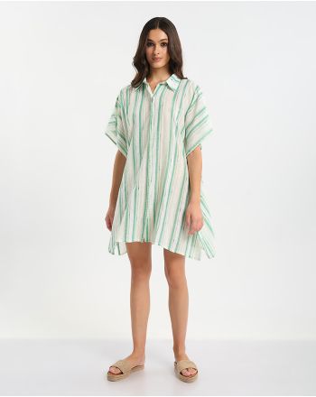 ΠΟΥΚΑΜΙΣΑ/ΚΑΦΤΑΝΙ ΛΕΥΚΟ/ΠΡΑΣΙΝΟ ΜΕ ΡΙΓΕΣ ONE SIZE (100% COTTON)