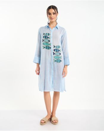 ΠΟΥΚΑΜΙΣΑ/ΚΑΦΤΑΝΙ ΜΠΛΕ ΜΕ ΚΕΝΤΗΤΑ ΨΑΡΙΑ ONE SIZE (100% COTTON)