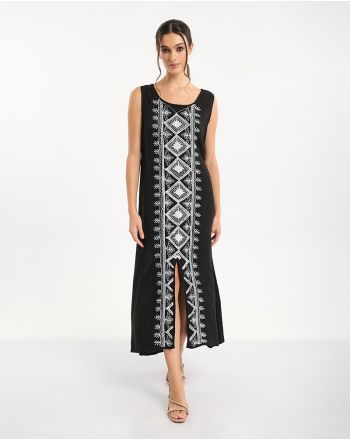 ΦΟΡΕΜΑ ΜΑΚΡΥ ΑΜΑΝΙΚΟ ΜΑΥΡΟ ΜΕ ΑΣΗΜΙ ΚΕΝΤΗΜΑΤΑ ONE SIZE (100% VISCOSE)