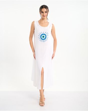 ΦΟΡΕΜΑ ΜΑΚΡΥ ΑΜΑΝΙΚΟ ΛΕΥΚΟ ΜΕ ΜΑΤΙ ONE SIZE (100% VISCOSE)