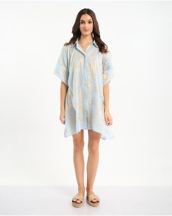 ΚΑΦΤΑΝΙ/ΠΟΥΚΑΜΙΣΑ ΣΕ ΓΑΛΑΖΙΟ ΧΡΩΜΑ ΜΕ ΧΡΥΣΑ ΣΧΕΔΙΑ ONE SIZE (100% COTTON)