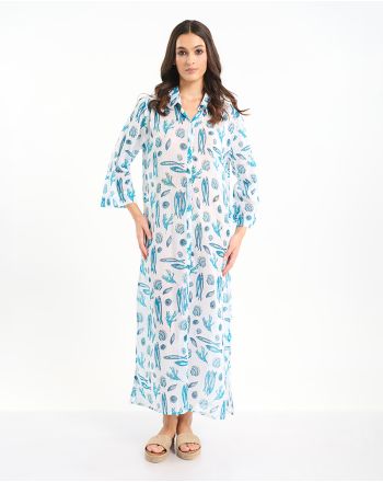 ΚΑΦΤΑΝΙ/ΠΟΥΚΑΜΙΣΑ ΣΕ ΛΕΥΚΟ ΜΕ ΓΑΛΑΖΙΑ ΨΑΡΙΑ ONE SIZE  (100% COTTON)