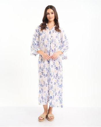 ΜΑΚΡΙΑ ΠΟΥΚΑΜΙΣΑ ΣΕ ΛΕΥΚΟ ΧΡΩΜΑ ΜΕ ΜΠΛΕ/ΧΡΥΣΑ ΨΑΡΙΑ ONE SIZE (100% COTTON)