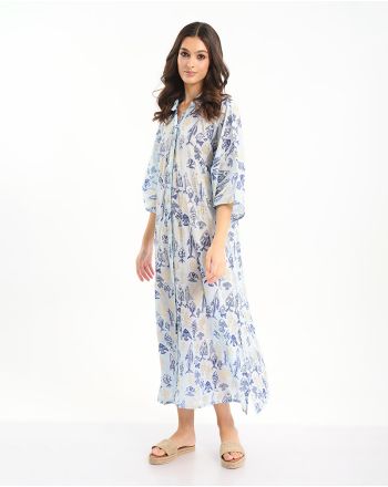 ΜΑΚΡΙΑ ΠΟΥΚΑΜΙΣΑ ΣΕ ΓΑΛΑΖΙΟ ΧΡΩΜΑ ΜΕ ΜΠΛΕ/ΧΡΥΣΑ ΨΑΡΙΑ ONE SIZE (100% COTTON)