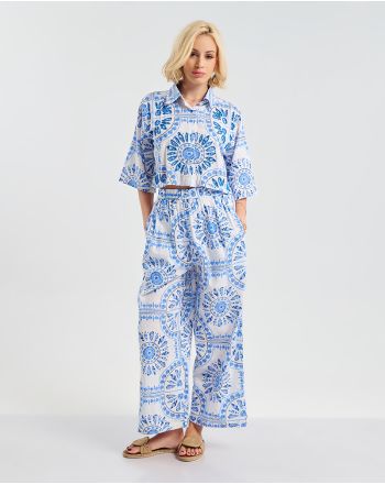 S/2 ΠΟΥΚΑΜΙΣΟ ΚΑΙ ΠΑΝΤΕΛΟΝΙ ΛΕΥΚΟ/ΜΠΛΕ ONE SIZE (100% COTTON)