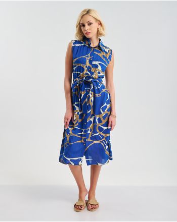 ΦΟΡΕΜΑ ΜΑΚΡΥ ΑΜΑΝΙΚΟ ΜΕ ΓΙΑΚΑ ΣΕ ΣΚΟΥΡΟ ΜΠΛΕ ΜΕ ΚΑΦΈ/ΛΕΥΚΕΣ ΛΕΠΤΟΜΕΡΕΙΕΣ ONE SIZE ( 100% COTTON)