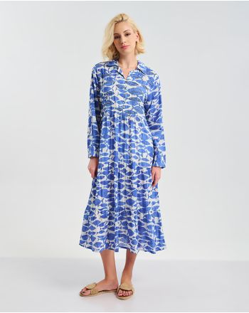 ΦΟΡΕΜΑ ΜΑΚΡΥ ΜΕ ΓΙΑΚΑ ΚΑΙ ΜΑΚΡΥ ΜΑΝΙΚΙ ΜΠΛΕ/ΛΕΥΚΌ ΜΕ ΣΧΕΔΙΑ ONE SIZE ( 100% COTTON)