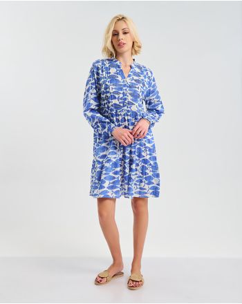 ΦΟΡΕΜΑ KONTO ΜΕ  ΜΑΚΡΥ ΜΑΝΙΚΙ ΜΠΛΕ/ΛΕΥΚΌ ΜΕ ΣΧΕΔΙΑ ONE SIZE ( 100% COTTON)