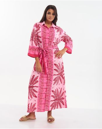 ΠΟΥΚΑΜΙΣΑ ΜΑΚΡΙΑ ΜΕ ΖΩΝΗ ΡΟΖ ΜΕ ΦΟΙΝΙΚΕΣ ONE SIZE (100% COTTON)