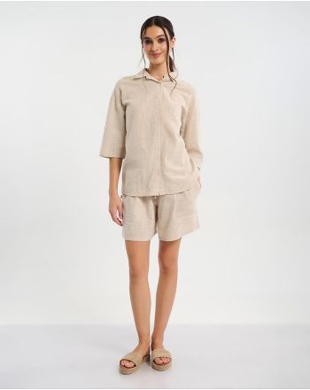 ΠΟΥΚΑΜΙΣΟ ΜΕ 3/4 ΜΑΝΙΚΙ ΜΠΕΖ M/L (100% COTTON SLUB)