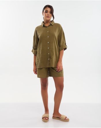 ΠΟΥΚΑΜΙΣΟ ΜΕ 3/4 ΜΑΝΙΚΙ ΧΑΚΙ S/M (100% COTTON SLUB)