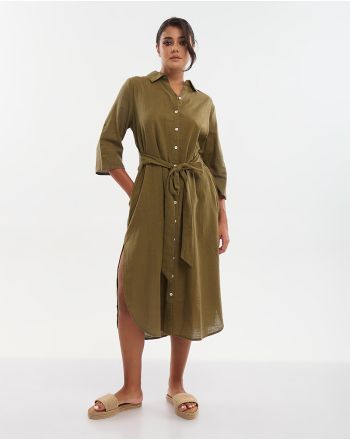 ΠΟΥΚΑΜΙΣΑ ΜΑΚΡΙΑ ΜΕ 3/4 ΜΑΝΙΚΙ ΚΑΙ ΖΩΝΗ ΧΑΚΙ M/L (100% COTTON SLUB)