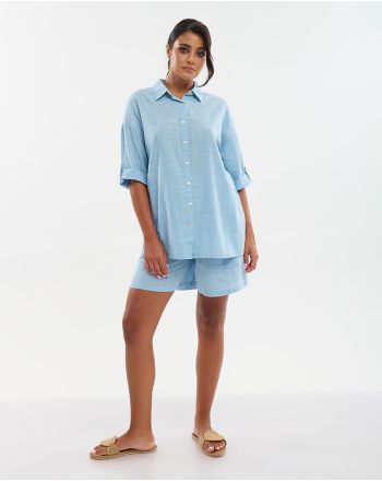 ΠΟΥΚΑΜΙΣΟ ΜΕ 3/4 ΜΑΝΙΚΙ ΓΑΛΑΖΙΟ S/M (100% COTTON SLUB)