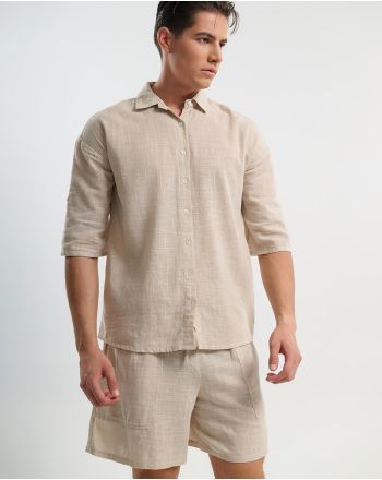 ΠΟΥΚΑΜΙΣΟ ΑΝΔΡΙΚΟ ΜΕ 3/4 ΜΑΝΙΚΙ ΜΠΕΖ S/M (100% COTTON SLUB)
