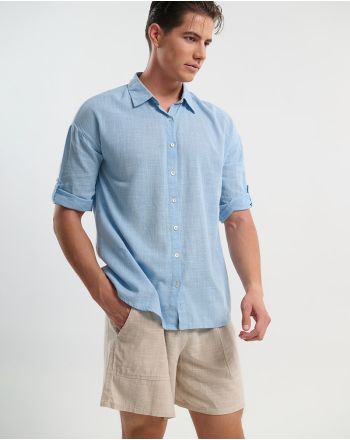 ΠΟΥΚΑΜΙΣΟ ΑΝΔΡΙΚΟ ΜΕ 3/4 ΜΑΝΙΚΙ ΓΑΛΖΑΖΙΟ M/L (100% COTTON SLUB)