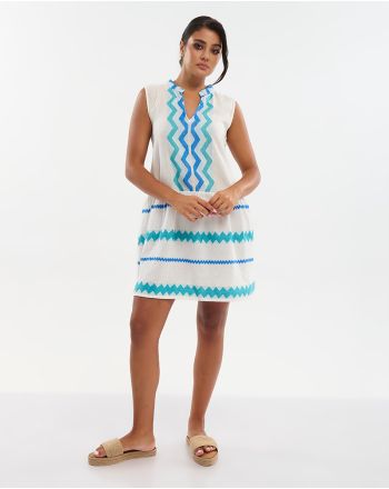 ΦΟΡΕΜΑ ΚΟΝΤΟ ΑΜΑΝΙΚΟ ΛΕΥΚΌ ΜΕ ΜΠΛΕ/ΤΥΡΚΟΥΑΖ ΛΕΠΤΟΜΕΡΕΙΕΣ ONE SIZE (100% COTTON)