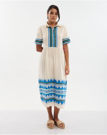 ΦΟΡΕΜΑ ΜΑΚΡΥ ΣΕ ΕΚΡΟΥ ΜΕ ΜΠΛΕ/ΤΥΡΚΟΥΑΖ ΓΡΑΜΜΕΣ ONE SIZE (100% COTTON)