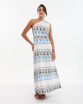 ΦΟΡΕΜΑ ΜΑΚΡΥ ΜΕ ΈΝΑ ΩΜΟ ΣΕ ΜΑΥΡΟ/ΛΕΥΚΟ/ΜΠΛΕ ONE SIZE (100% COTTON)