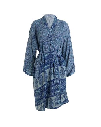 KIMONO IN TURQOISE COLOR WITH BLUE PRINTS ONE SIZE