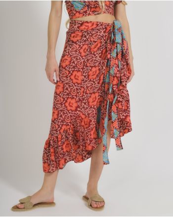 LONG WRAP SKIRT IN RED/PINK COLOR S/M (100% CREPE)