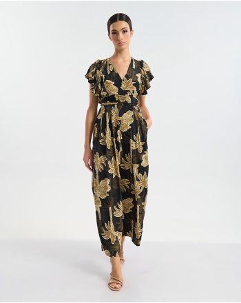 ΟΛΟΣΩΜΗ ΦΟΡΜΑ ΜΕ ΚΟΝΤΟ ΜΑΝΙΚΙ ΜΑΚΡΙΑ ΜΑΥΡΟ/ΧΡΥΣΟ ΦΟΙΝΙΚΕΣ ONE SIZE (60% SILK 40% POLYESTER)