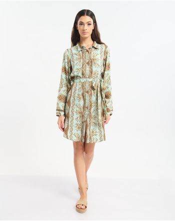 ΠΟΥΚΑΜΙΣΑ ΜΕ ΜΑΚΡΥ ΜΑΝΙΚΙ ΜΕ ΖΩΝΑΚΙ ΤΥΡΚΟΥΑΖ/ΚΑΦΕ ΜΕ ΚΟΧΥΛΙΑ ΚΑΙ ΧΡΥΣΕΣΛΕΠΤΟΜΕΡΕΙΕΣ M/L (60% SILK 40% POLYESTER)