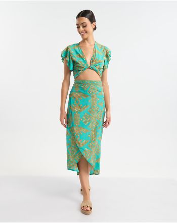 ΚΟΝΤΟ ΤΟΠ ΔΕΤΟ ΤΥΡΚΟΥΑΖ/ΠΡΑΣΙΝΟ ΜΕ ΧΡΥΣΕΣ ΛΕΠΤΟΜΕΡΕΙΕΣ ONE SIZE (60% SILK 40% POLYESTER)