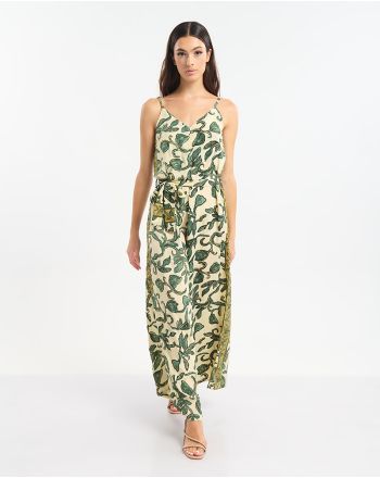 ΟΛΟΣΩΜΗ ΦΟΡΜΑ ΜΑΚΡΙΑ ΑΜΑΝΙΚΗ ΣΕ ΕΚΡΟΥ ΜΕ ΧΡΥΣΕΣ/ ΠΡΑΣΙΝΕΣ ΛΕΠΤΟΜΕΡΕΙΕΣ ONE SIZE (60% SILK 40% POLYESTER)