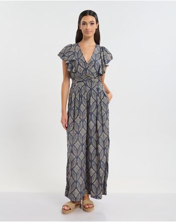 ΟΛΟΣΩΜΗ ΦΟΡΜΑ ΜΑΚΡΙΑ ΜΕ ΚΟΝΤΟ ΜΑΝΙΚΙ ΣΕ ΜΠΛΕ ΜΕ ΡΟΜΒΟΥΣ ONE SIZE  (60% SILK 40% POLYESTER)