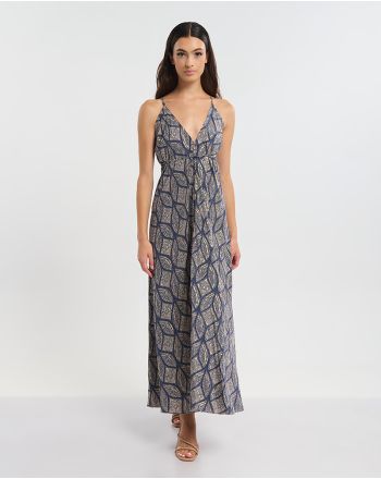 ΦΟΡΕΜΑ ΜΑΚΡΥ ΕΞΩΠΛΑΤΟ ΣΕ ΜΠΛΕ ΜΕ ΡΟΜΒΟΥΣ ONE SIZE (60% SILK 40% POLYESTER)