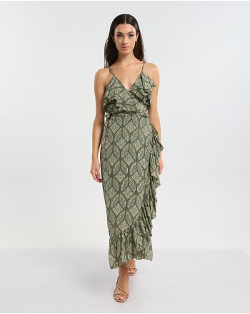 ΦΟΡΕΜΑ ΚΡΟΥΑΖΕ  ΜΑΚΡΥ ΠΡΑΣΙΝΟ ΜΕ ΡΟΜΒΟΥΣ ONE SIZE  (60% SILK 40% POLYESTER)