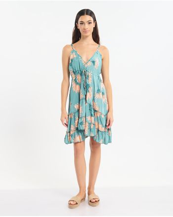 KONTO ΦΟΡΕΜΑ ΑΜΑΝΙΚΟ ΣΕ ΓΑΛΑΖΙΟ ΧΡΩΜΑ ΜΕ ΕΚΡΟΎ ΛΕΠΤΟΜΕΡΕΙΕΣ ONE SIZE  (60% SILK 40% POLYESTER)