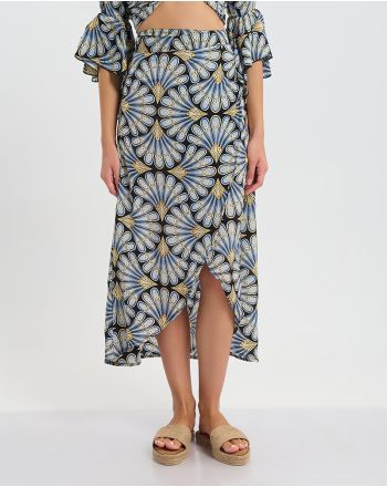 ΜΑΚΡΙΑ ΦΟΥΣΤΑ  ΣΕ ΜΠΛΕ ΜΕ ΧΡΥΣΑ ΦΥΛΛΑ ONE SIZE  (60% SILK 40% POLYESTER)