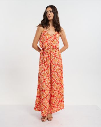 ΟΛΟΣΩΜΗ ΦΟΡΜΑ ΜΑΚΡΙΑ ΑΜΑΝΙΚΗ ΣΕ ΠΟΡΤΟΚΑΛΙ/ΚΟΚΚΙΝΟ/ΛΕΥΚΟ ΜΕ ΧΡΥΣΕΣ ΛΕΠΤΟΜΕΡΕΙΕΣ ONE SIZE (60% SILK 40% POLYESTER)