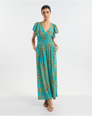 ΟΛΟΣΩΜΗ ΦΟΡΜΑ ΜΑΚΡΙΑ ΜΕ ΚΟΝΤΟ ΜΑΝΙΚΙ ΤΥΡΚΟΥΑΖ/ΧΡΥΣΟ ΜΕ ΑΡΧΑΙΟΕΛΛΗΝΙΚΟ ΥΦΟΣ ONE SIZE  (60% SILK 40% POLYESTER)