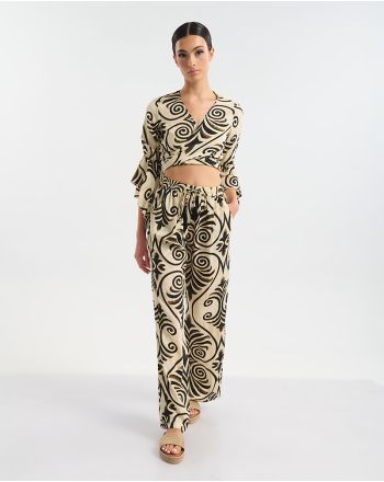 ΤΟΠ ΚΟΝΤΟ ΔΕΤΟ ΕΚΡΟΎ ΜΕ ΜΑΥΡΕΣ/ΧΡΥΣΕΣ ΛΕΠΤΟΜΕΡΕΙΕΣ ONE SIZE (60% SILK 40% POLYESTER)