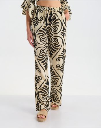 PANTS WITH POCKETS IN ECRU COLOR WITH BLACK/GOLD DETAILS S/M (60% SILK 40% POLYESTER)
