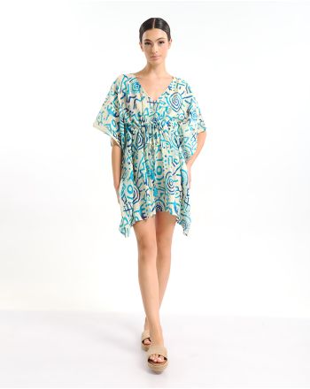 ΚΑΦΤΑΝΙ ΚΟΝΤΟ ΛΕΥΚΟ ΜΕ ΜΠΛΕ/ ΤΙΡΚΟΥΑΖ ΣΧΕΔΙΑ ONE SIZE (100% COTTON)