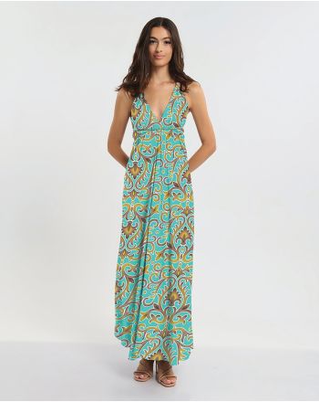 ΦΟΡΕΜΑ ΕΞΩΠΛΑΤΟ ΜΑΚΡΥ ΤΙΡΚΟΥΑΖ ΜΕ ΧΡΥΣΑ ΣΧΕΔΙΑ ONE SIZE (60% SILK 40% POLYESTER)