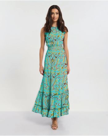 ΑΜΑΝΙΚΟ ΦΟΡΕΜΑ ΜΑΚΡΥ ΤΙΡΚΟΥΑΖ ΜΕ ΧΡΥΣΑ ΣΧΕΔΙΑ ONE SIZE (60% SILK 40% POLYESTER)