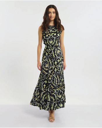 ΑΜΑΝΙΚΟ ΦΟΡΕΜΑ ΜΑΚΡΥ ΜΑΥΡΟ ΜΕ ΧΡΥΣΑ ΣΧΕΔΙΑ ONE SIZE (60% SILK 40% POLYESTER)