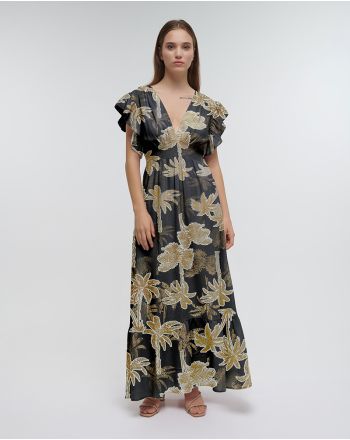 ΦΟΡΕΜΑ ΜΑΚΡΥ ΜΕ ΚΟΝΤΟ ΜΑΝΙΚΙ ΜΑΥΡΟ/ΧΡΥΣΟ ''ΦΟΙΝΙΚΕΣ'' ONE SIZE (60% SILK 40% POLYESTER)